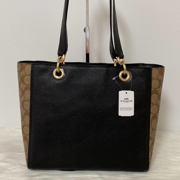 New Coach Jes Tote In Signature Canvas/Refined Pebble Leather/ Black-Brown - Picture 5 of 11